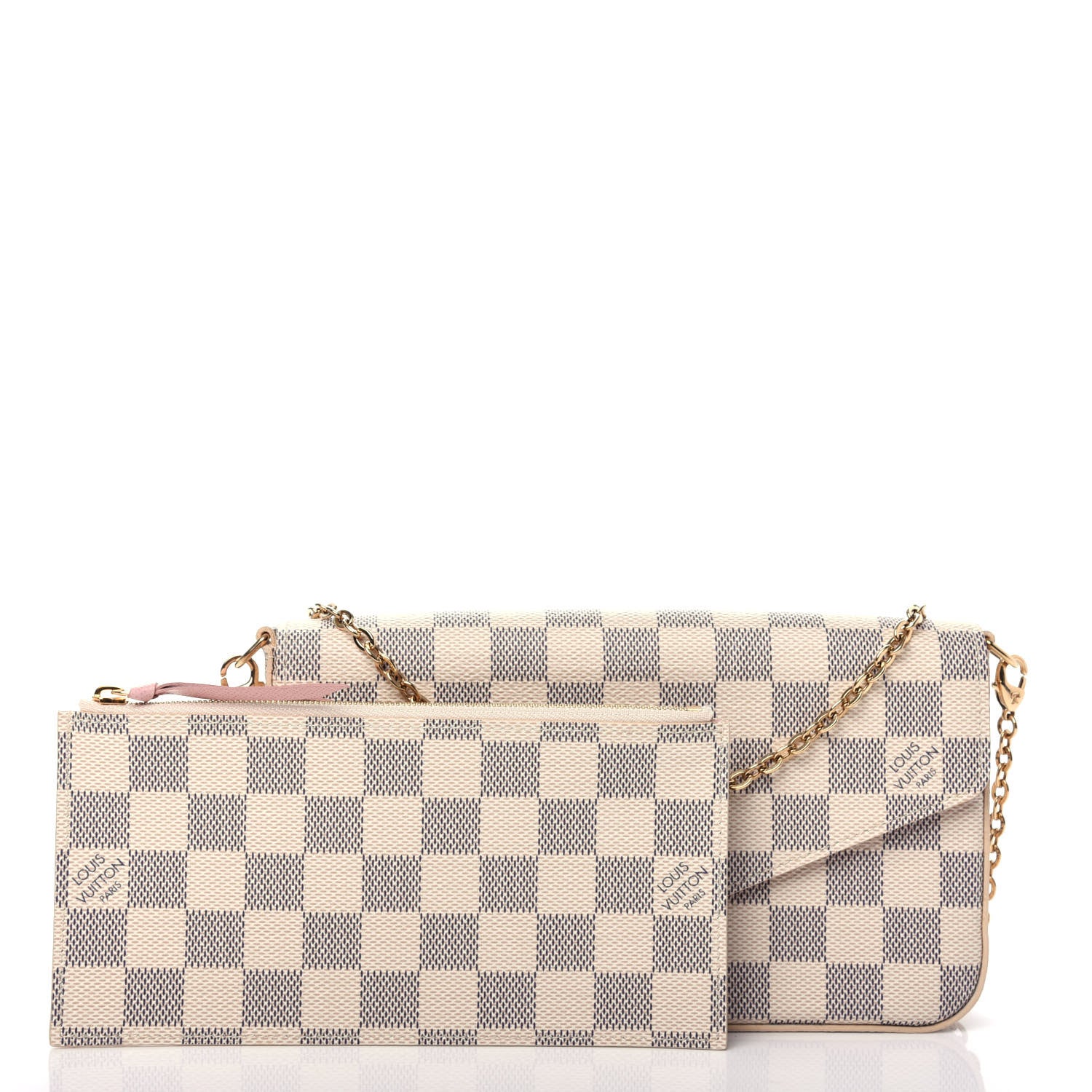 Louis Vuitton Damier Azur Pochette Felicie Chain Wallet Rose Ballerine 4 of 12