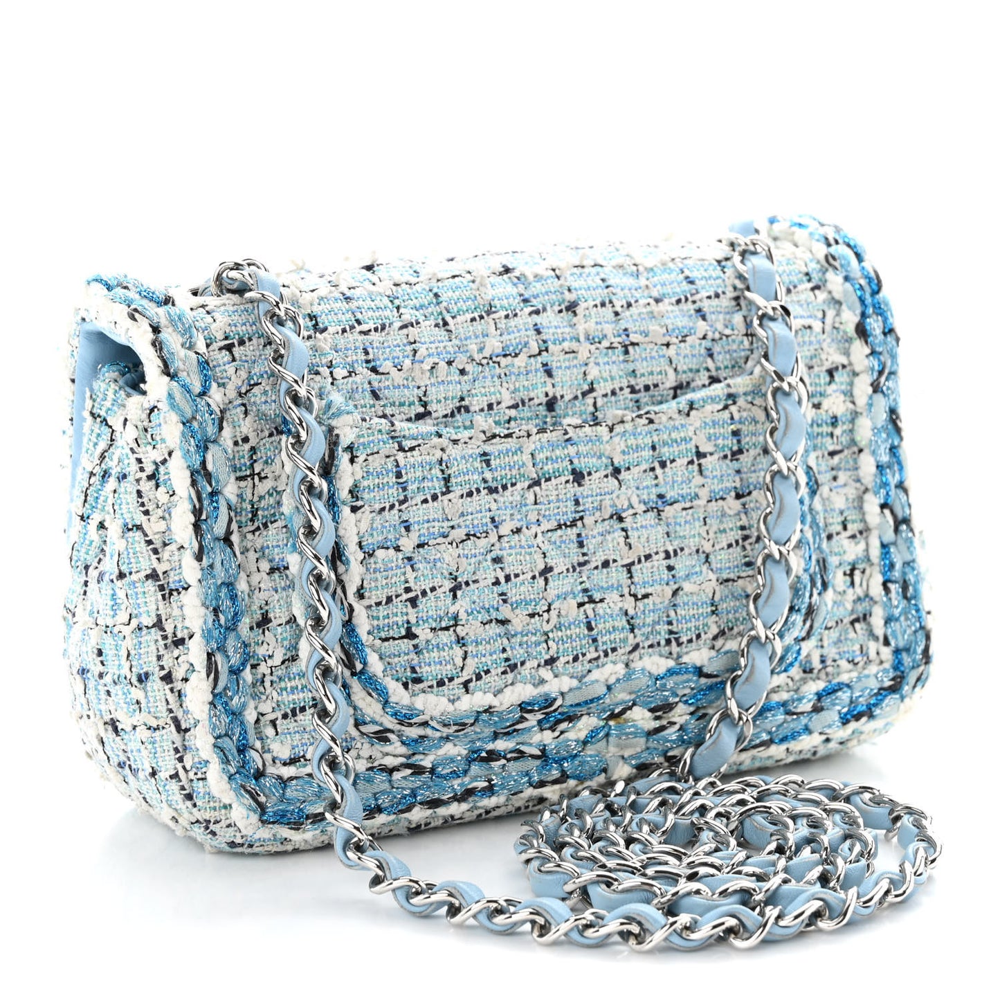 Tweed Braid Mini Flap Blue White Navy