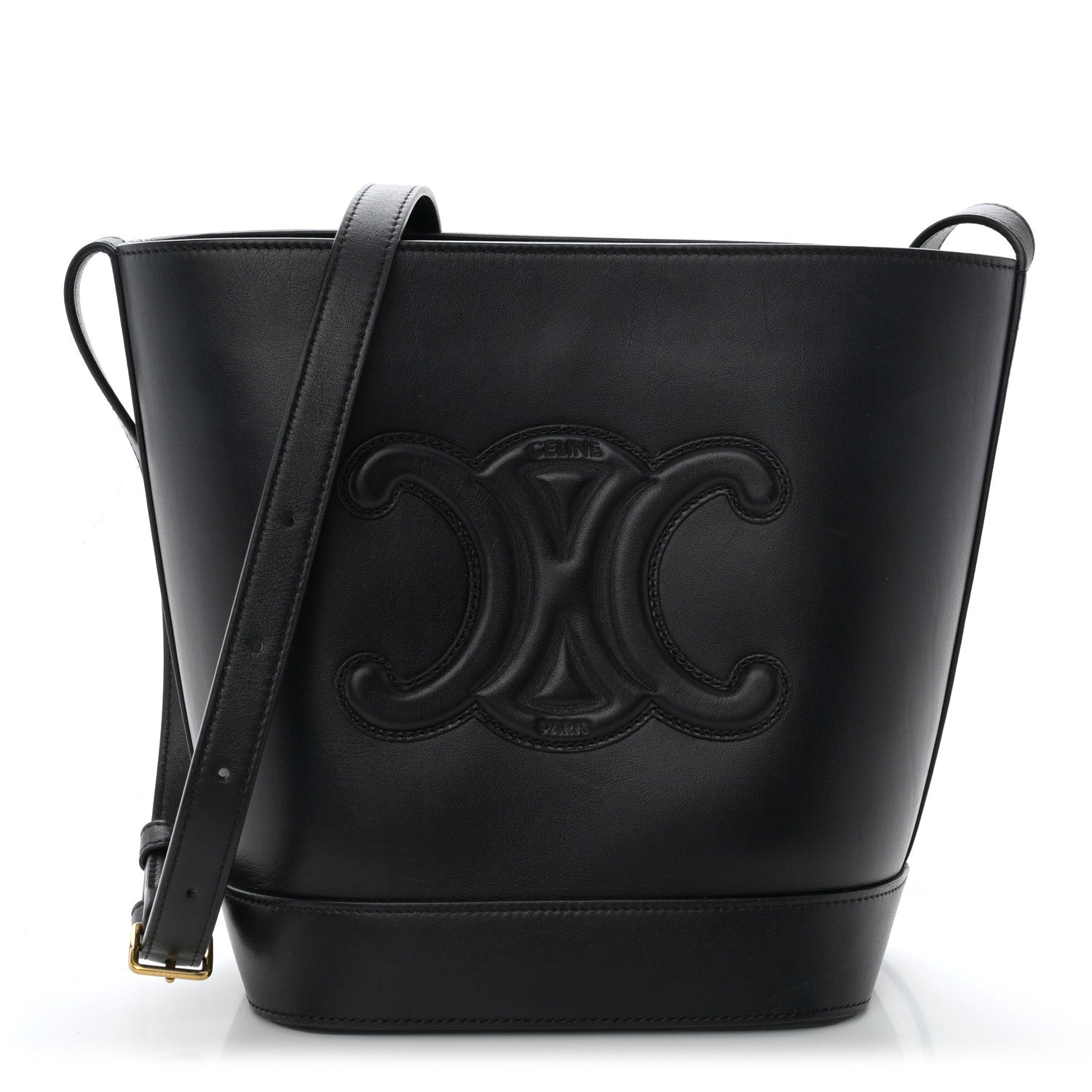 Celine Smooth Calfskin Small Cuir Triomphe Bucket Bag Black 1 of 11