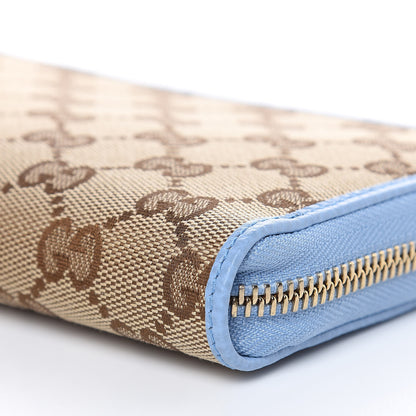 Gucci Monogram Dollar Calfskin Zip Around Wallet Beige Ebony Mineral Blue 9 of 10
