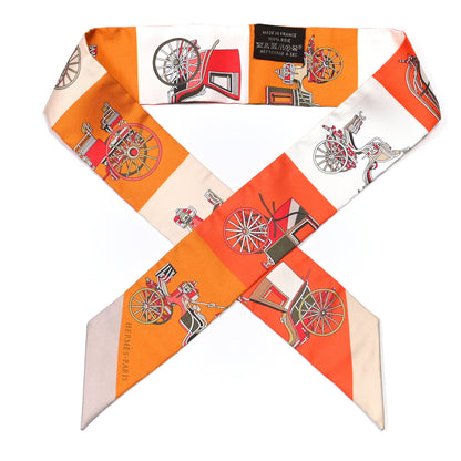 Hermes Silk Les Voitures Exquises Twilly Orange Beige Kaki 1 of 5