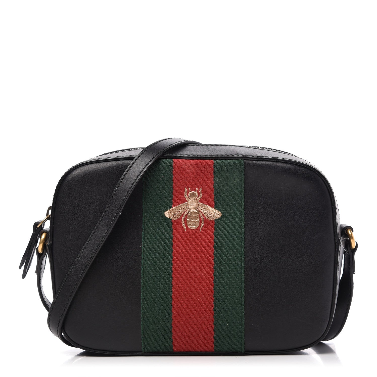 Gucci Calfskin Web Small Webby Bee Shoulder Bag Black 1 of 9