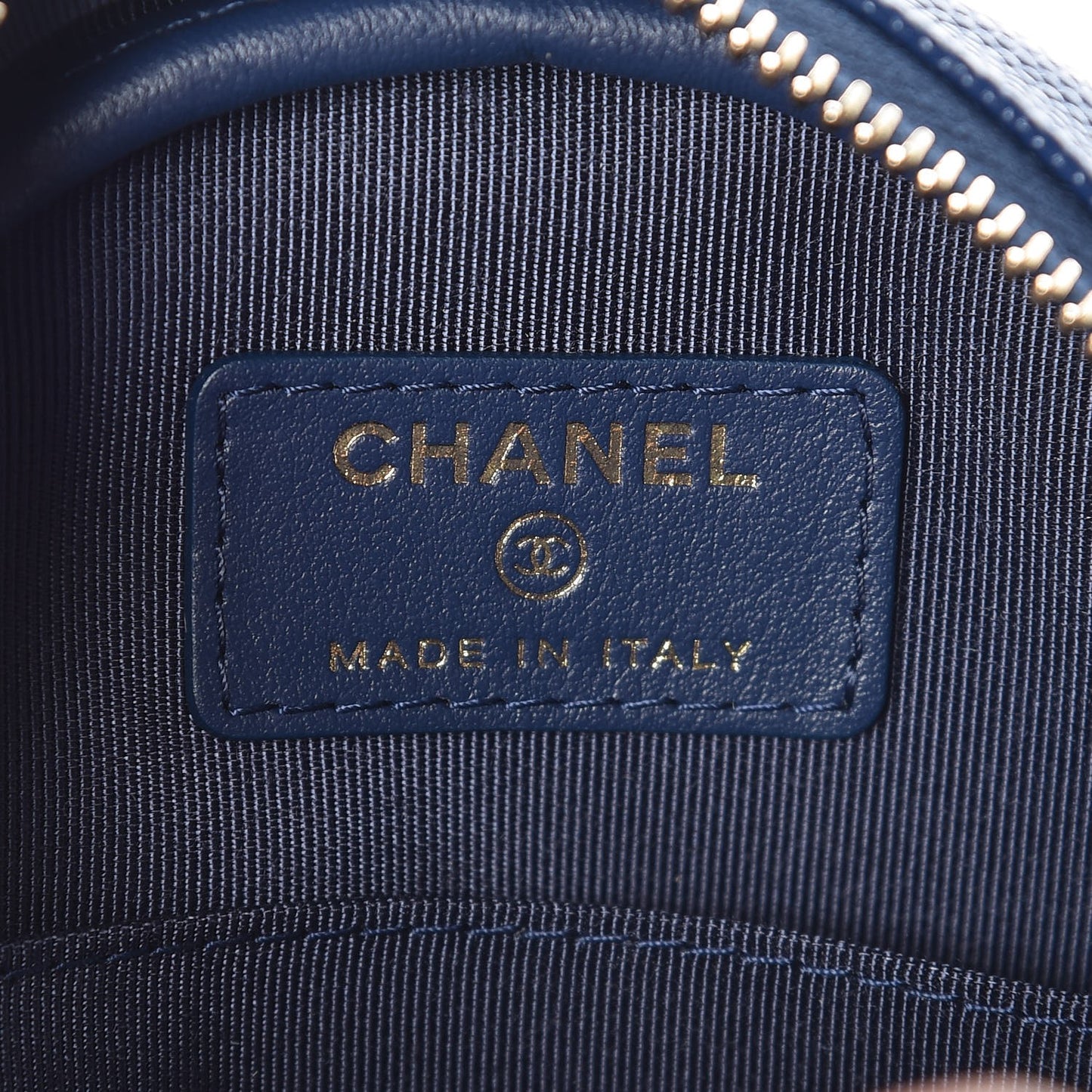 Caviar Quilted Round Clutch With Chain Navy