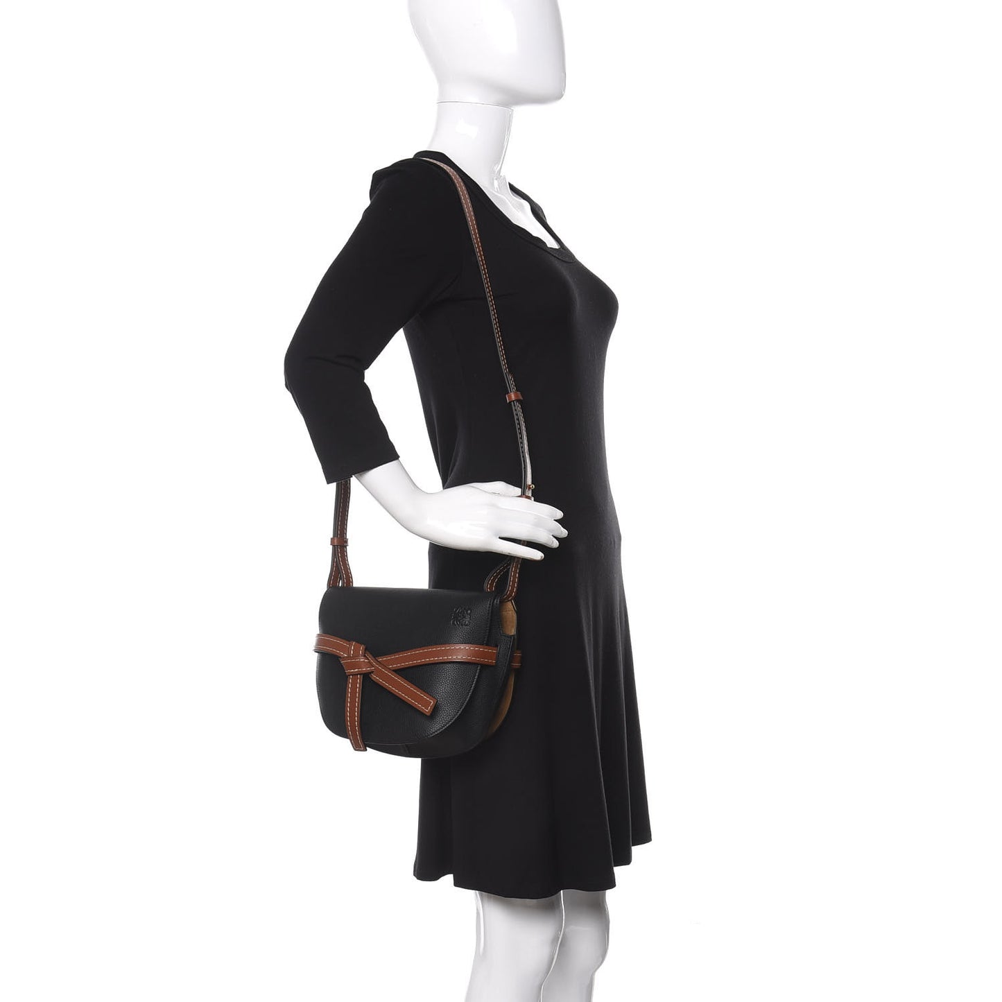 Grained Calfskin Small Gate Crossbody Bag Pecan Black