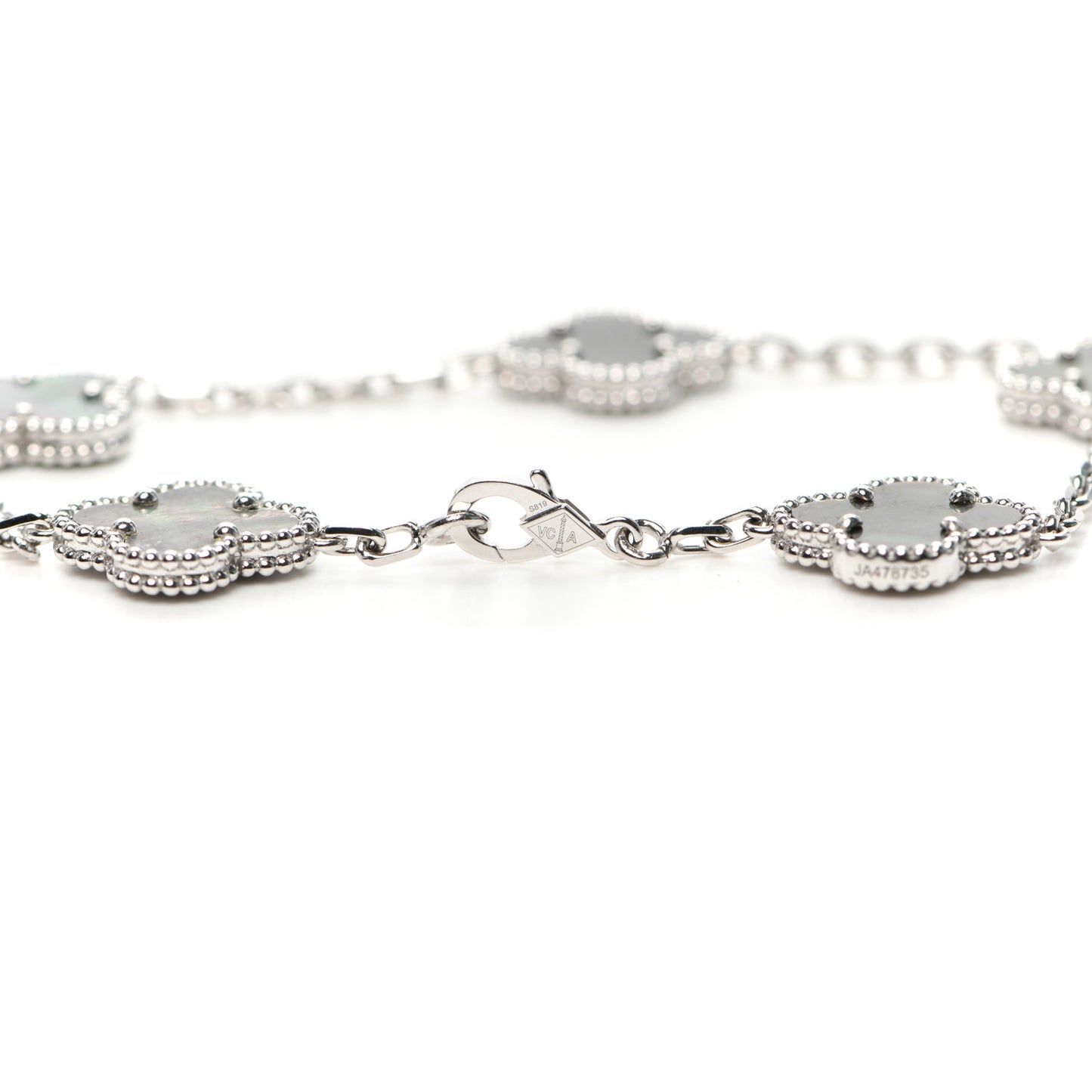 18K White Gold Grey Mother of Pearl 5 Motifs Vintage Alhambra Bracelet