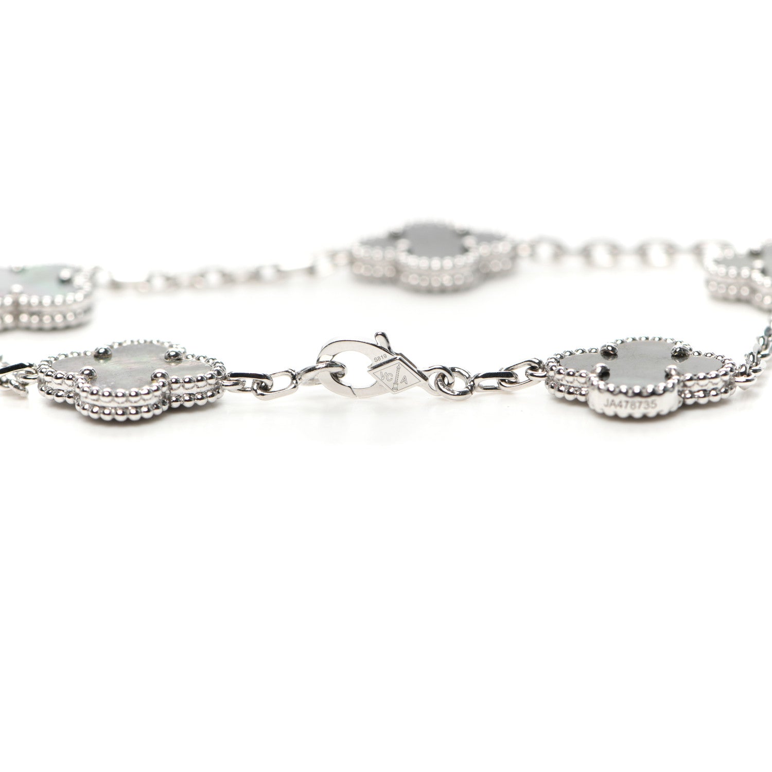 Van Cleef & Arpels 18K White Gold Grey Mother of Pearl 5 Motifs Vintage Alhambra Bracelet 4 of 8