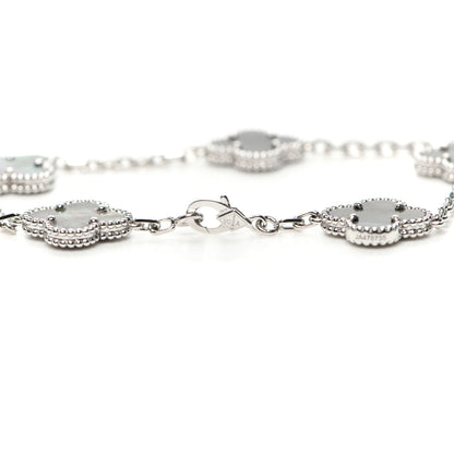 Van Cleef & Arpels 18K White Gold Grey Mother of Pearl 5 Motifs Vintage Alhambra Bracelet 4 of 8