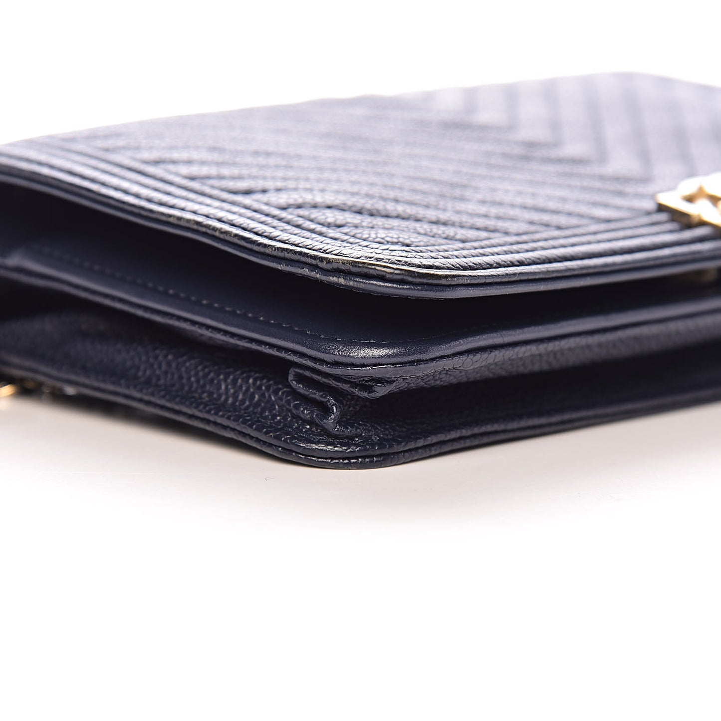 Caviar Chevron Quilted Boy Wallet On Chain WOC Blue