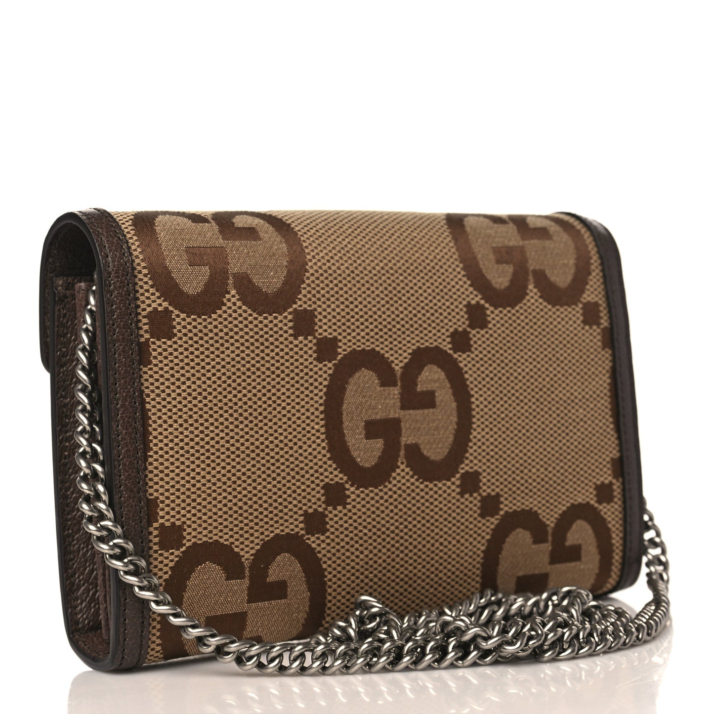 Monogram Jumbo GG Textured Dollar Calfskin Mini Dionysus Chain Wallet Camel Ebony New Acero