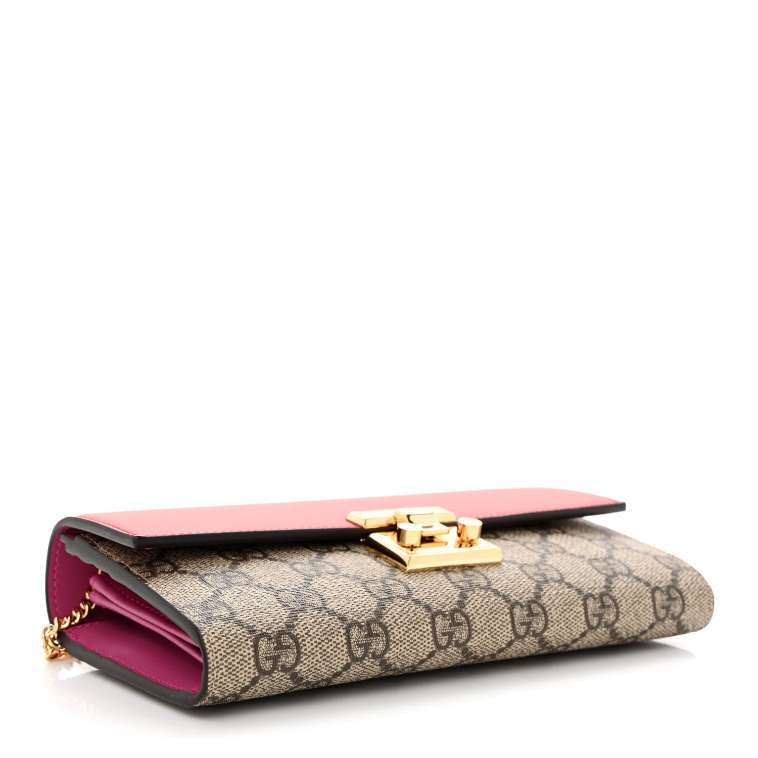 Gucci GG Supreme Monogram Moon Calfskin Padlock Continental Chain Wallet Beige Ebony Hibiscus Red New Rosette 4 of 11