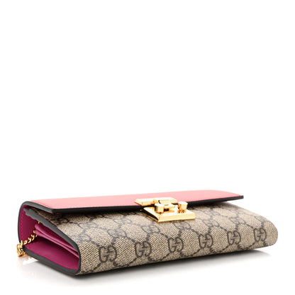 Gucci GG Supreme Monogram Moon Calfskin Padlock Continental Chain Wallet Beige Ebony Hibiscus Red New Rosette 4 of 11