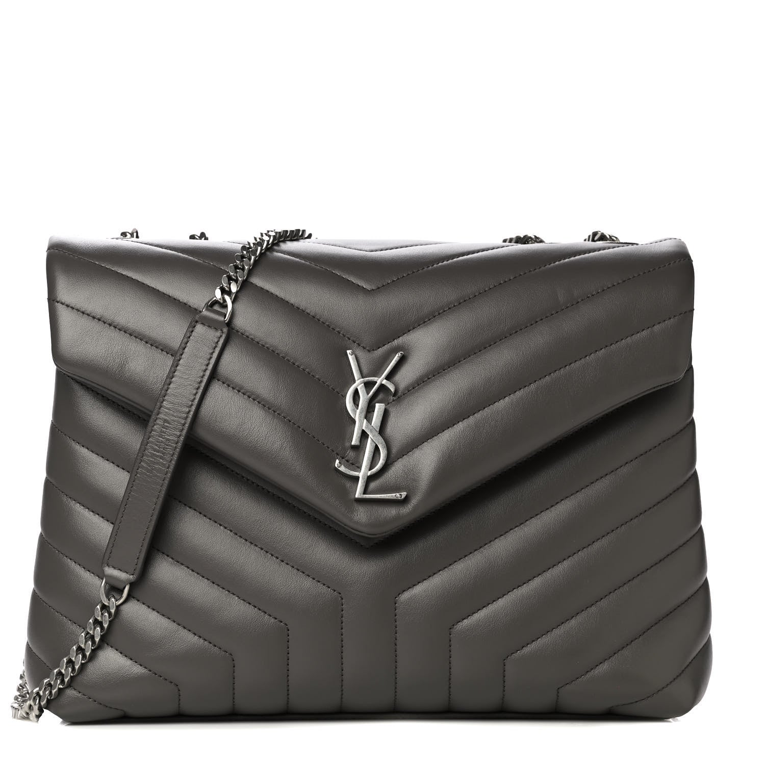 Saint Laurent Calfskin Y Quilted Monogram Medium Loulou Chain Satchel Earth 1 of 13