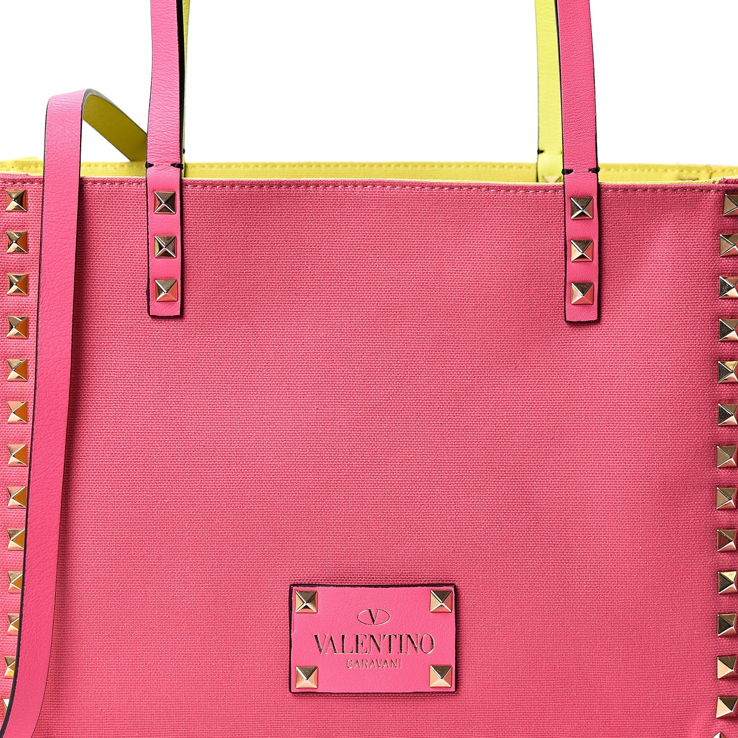 Canvas Small Rockstud Reversible Tote Pink Yellow