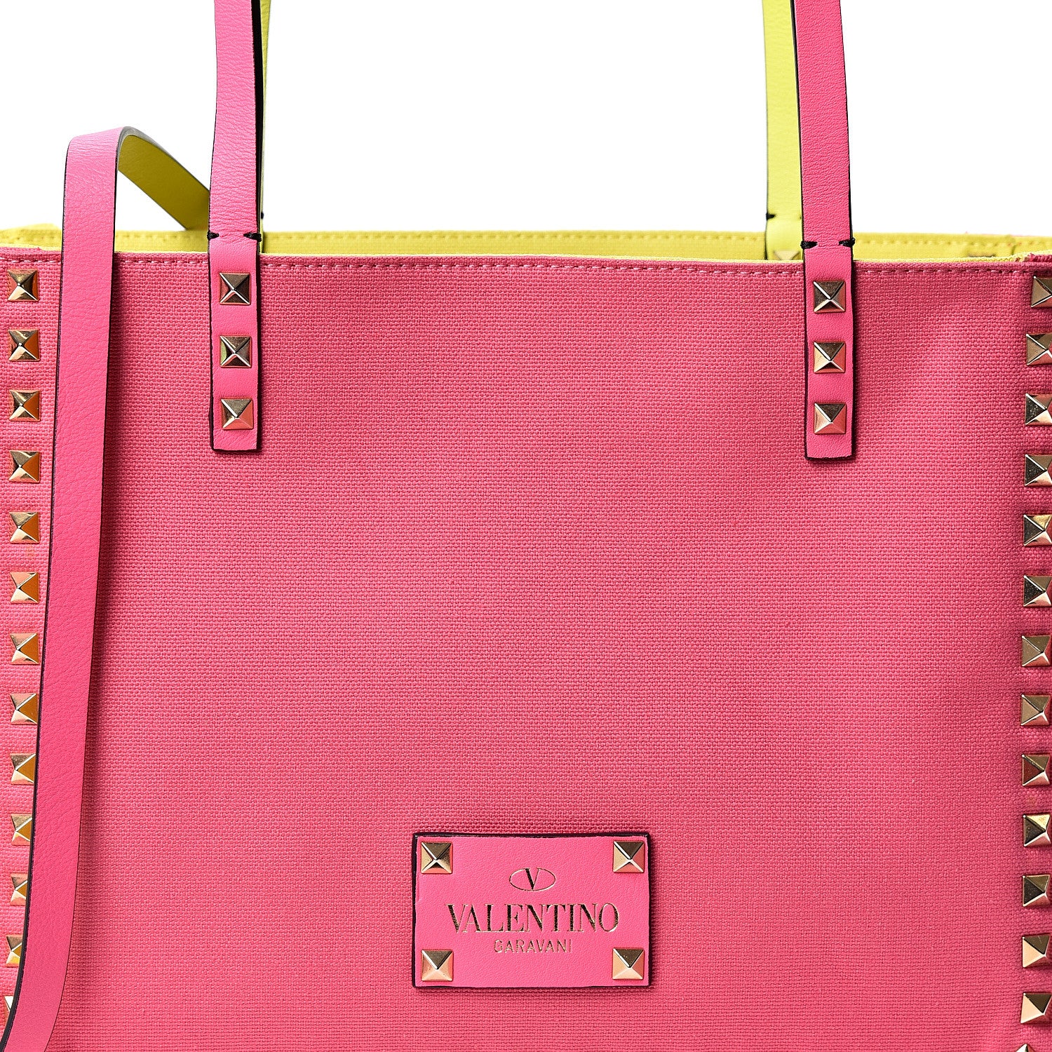 Valentino Garavani Canvas Small Rockstud Reversible Tote Pink Yellow 13 of 16