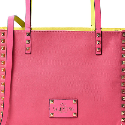Valentino Garavani Canvas Small Rockstud Reversible Tote Pink Yellow 13 of 16