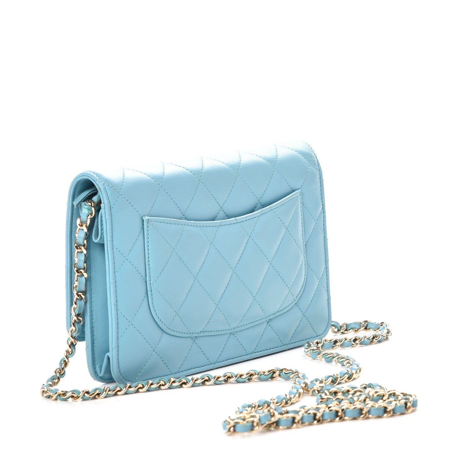 Lambskin Quilted Wallet On Chain WOC Light Blue