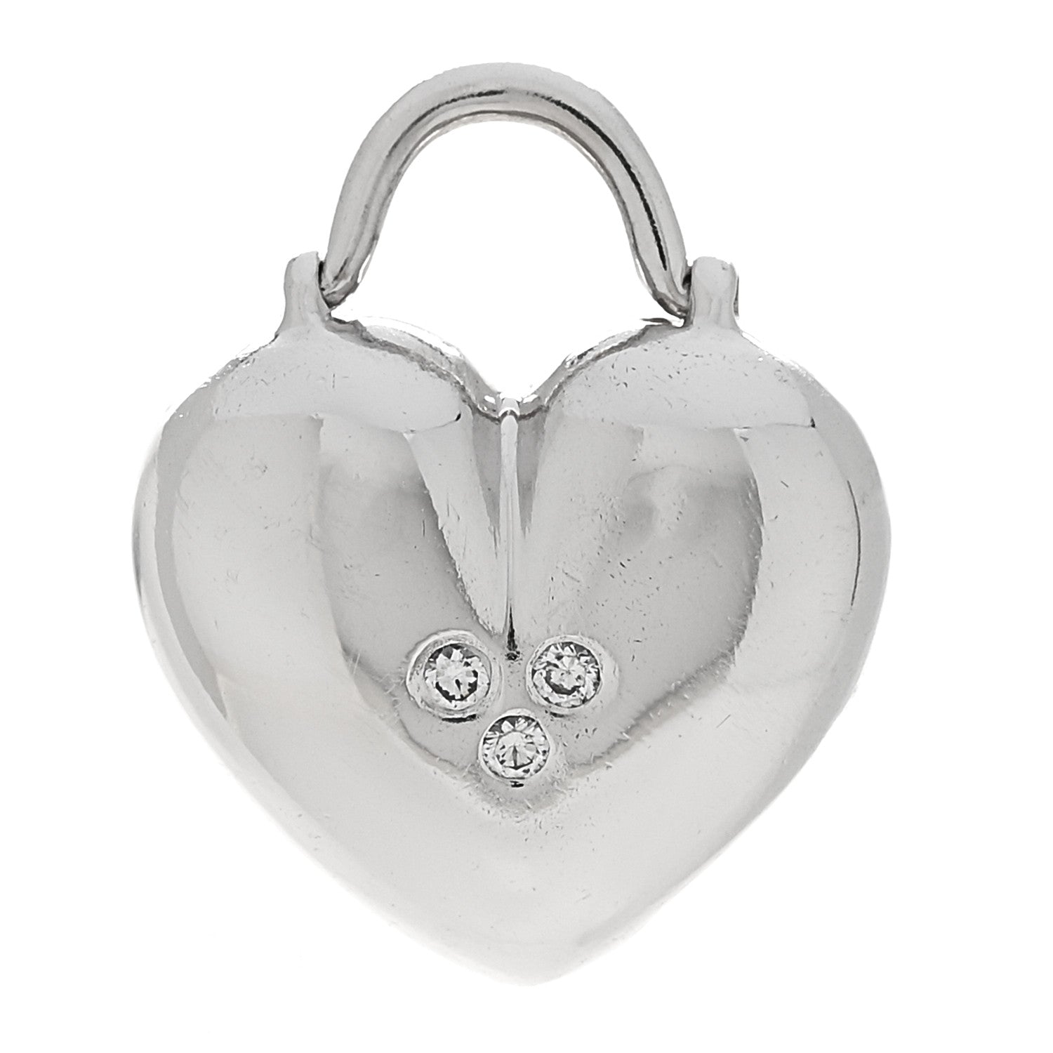 Tiffany 18K White Gold Diamond Puffed Heart Charm Pendant 1 of 4