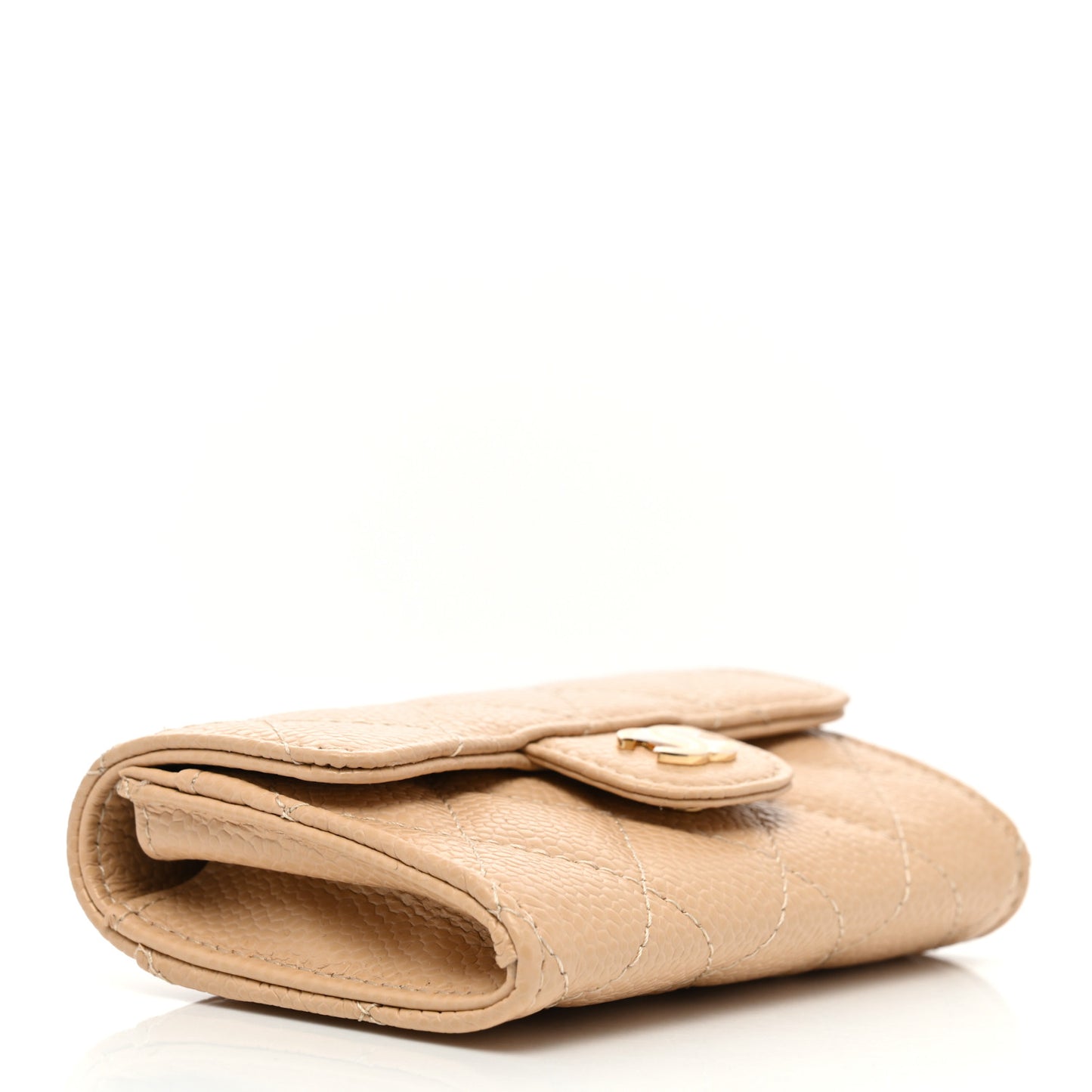 Caviar Quilted Flap Card Holder Wallet Beige