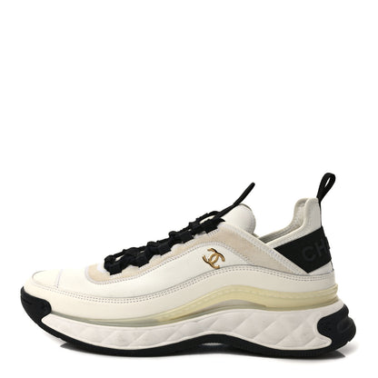 Chanel Velvet Calfskin Mixed Fibers CC Sneakers 40.5 Ivory Black 1 of 9