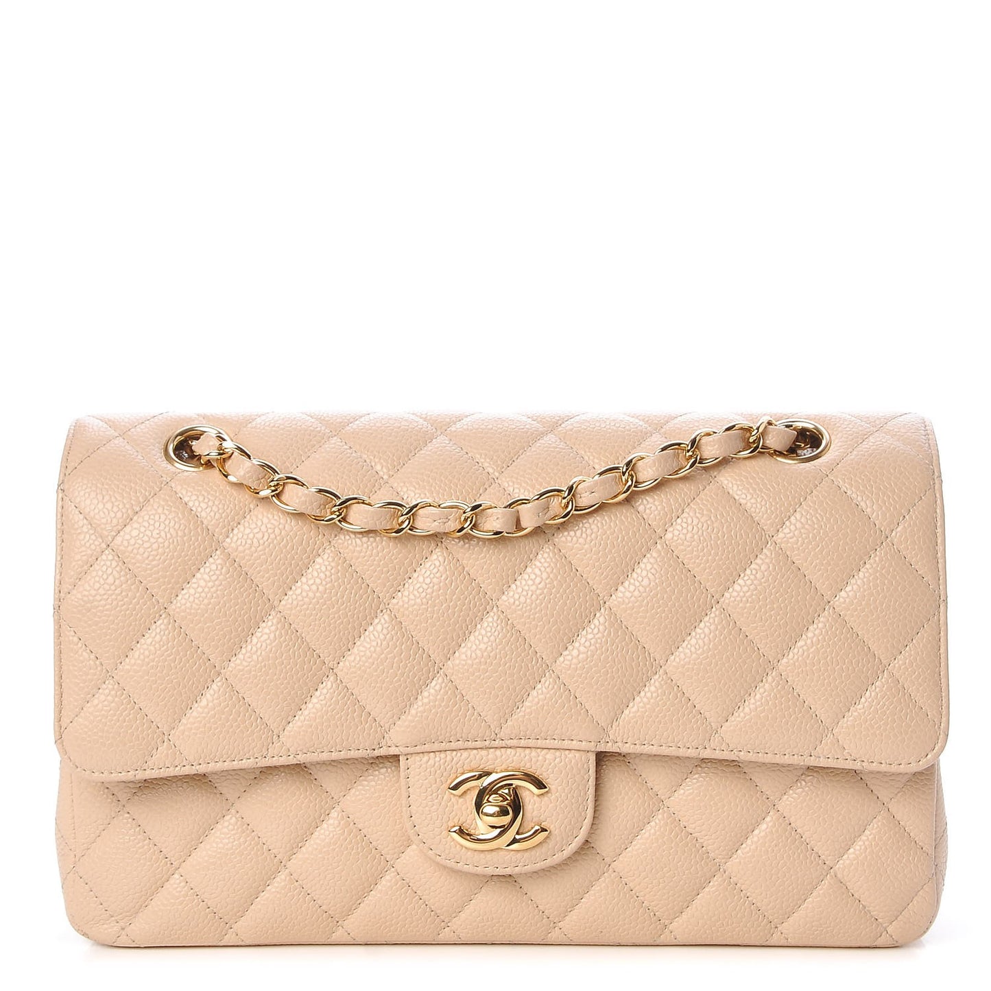 Caviar Quilted Medium Double Flap Beige Clair