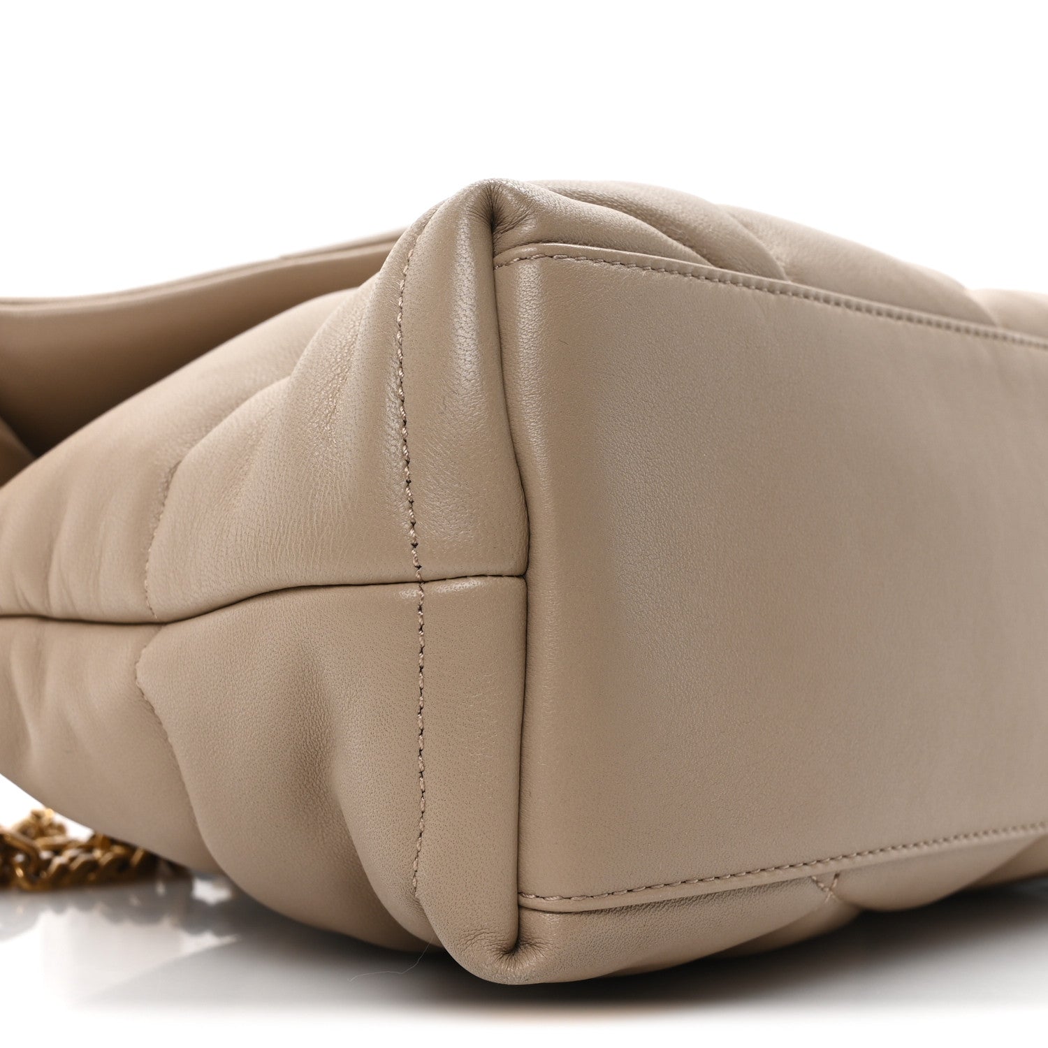 Saint Laurent Lambskin Quilted Small Loulou Puffer Monogram Chain Satchel Dark Beige 9 of 10