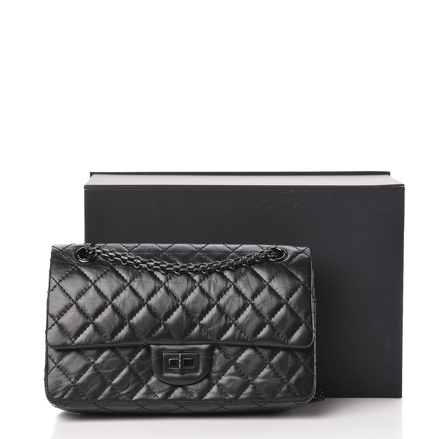 Aged Calfskin Quilted 2.55 Reissue 225 Flap So Black