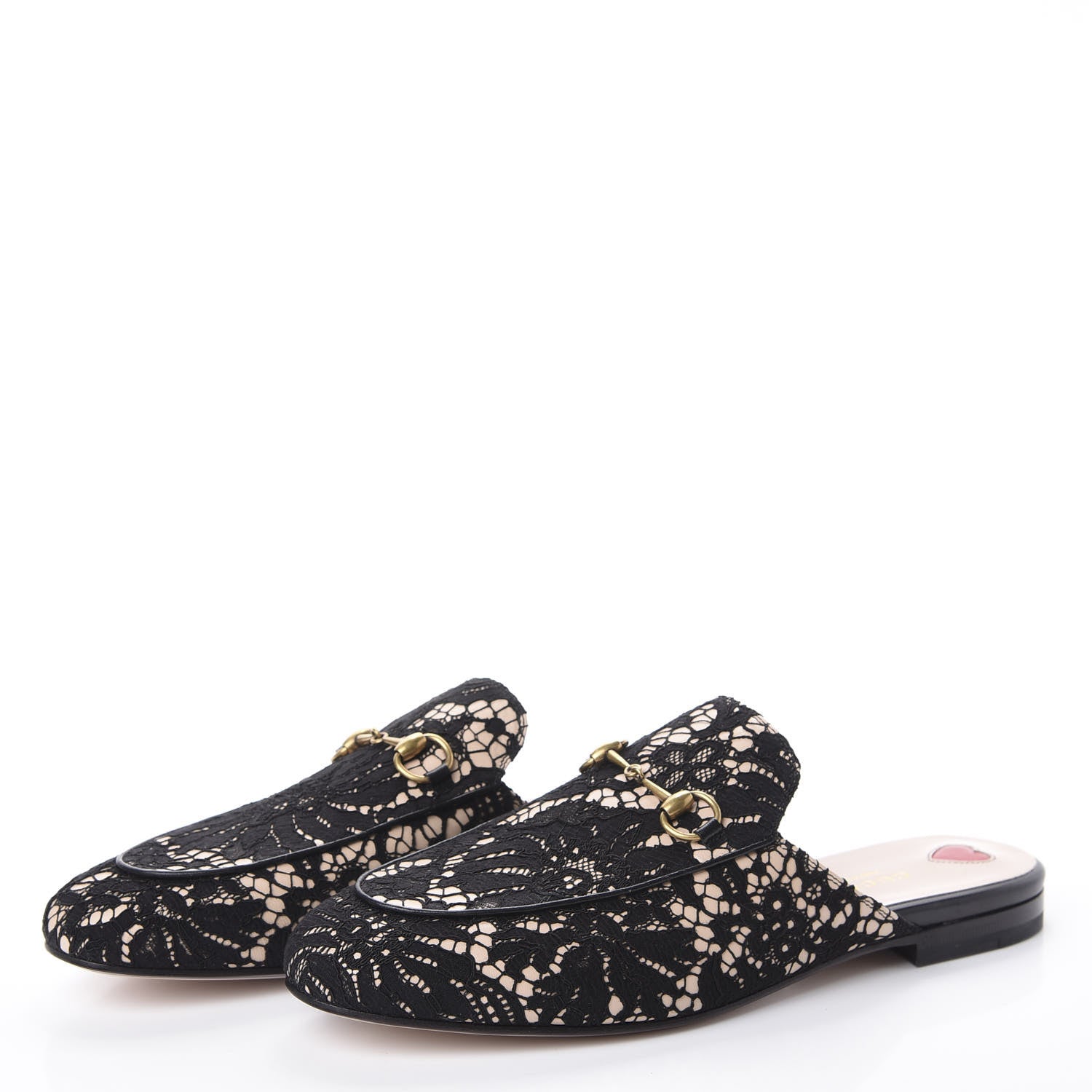 Gucci Lace Malaga Kid Womens Princetown Slippers 40 Black Skin Rose 3 of 7