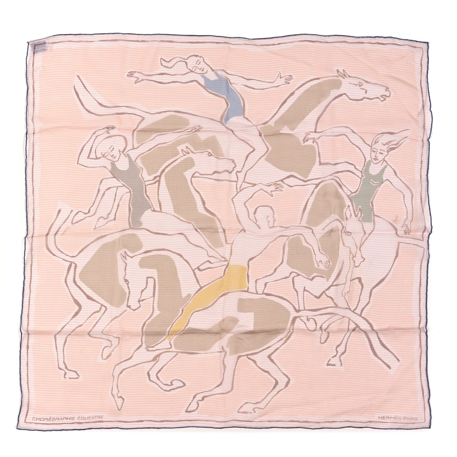 Hermes Silk Muslin Choreographie Equestre Scarf 70 Beige Rose Jaune Bleu 1 of 3
