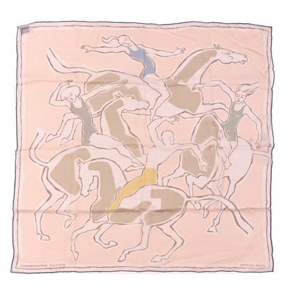 Hermes Silk Muslin Choreographie Equestre Scarf 70 Beige Rose Jaune Bleu 1 of 3