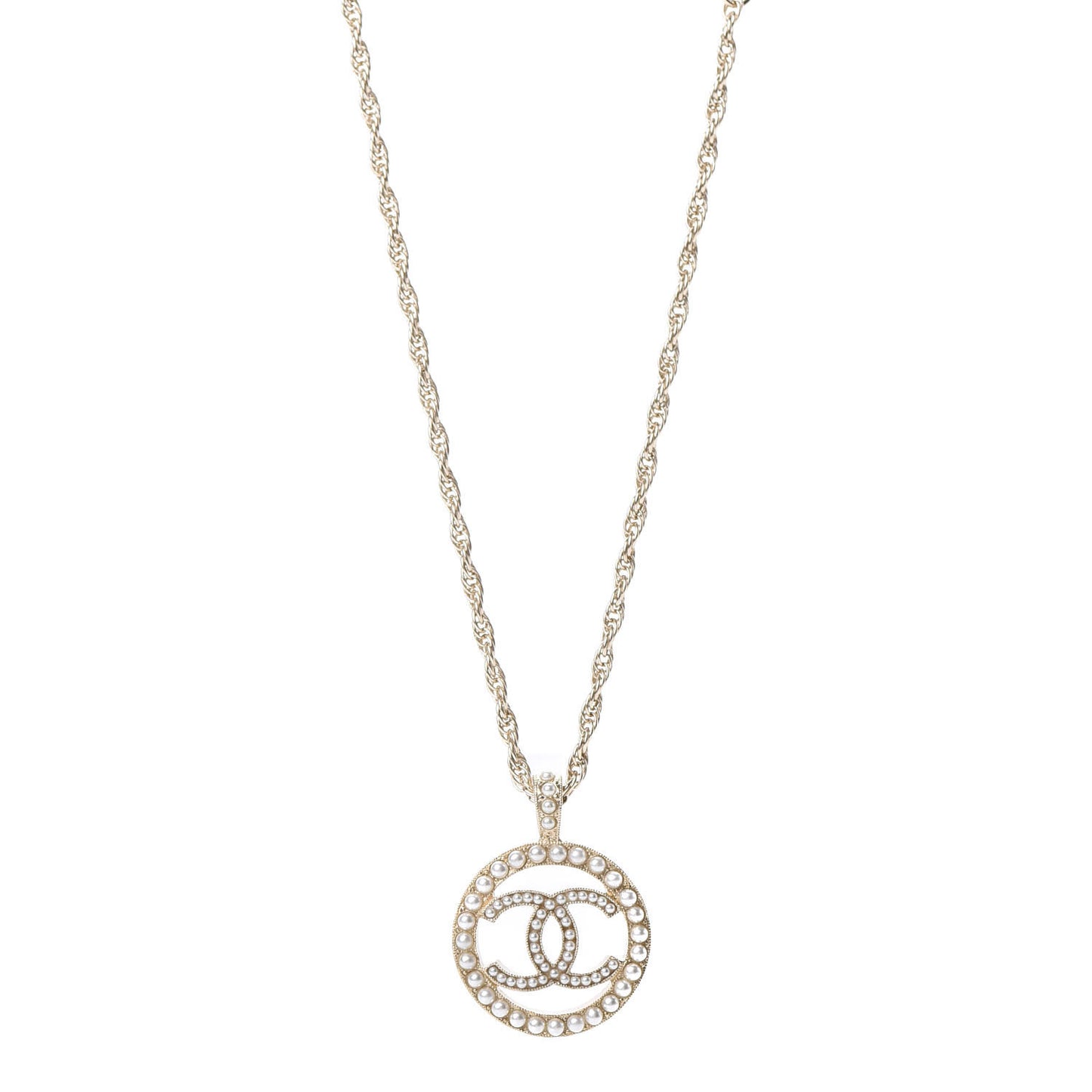 Pearl CC Round Pendant Necklace Gold