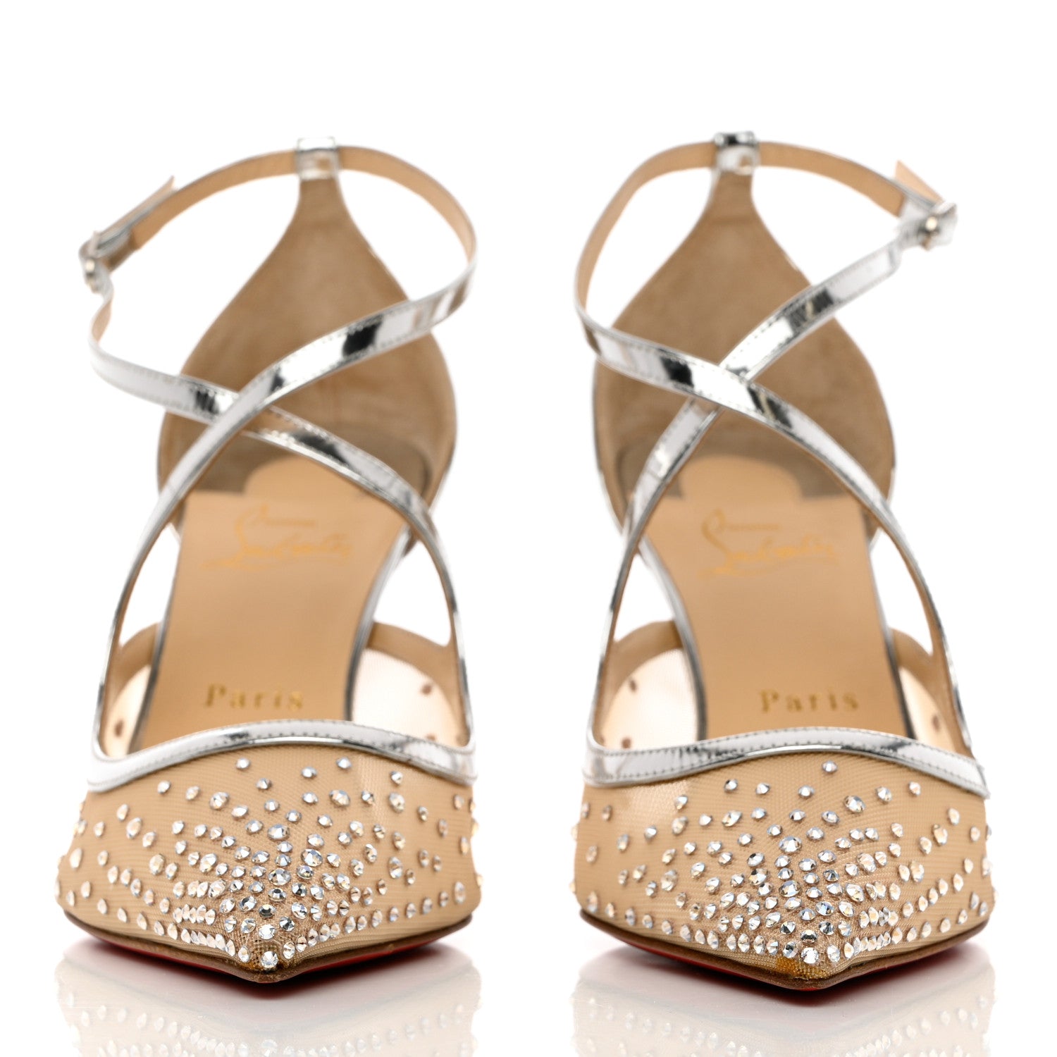 Christian Louboutin Dentelle Jacquard Strass Twistissima 85 Pumps 39.5 Silver 2 of 11