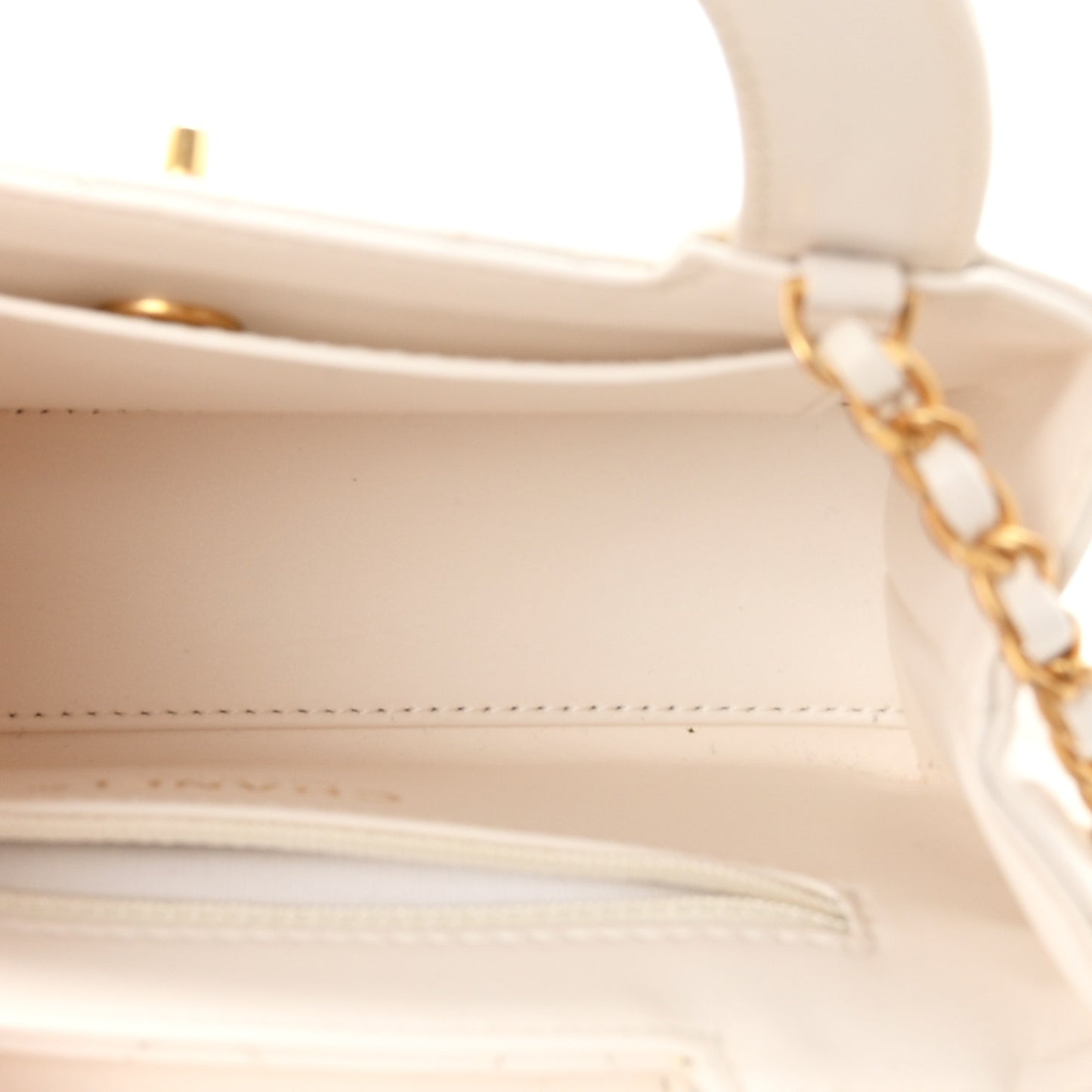 Shiny Aged Calfskin Quilted Nano Kelly Shopper White