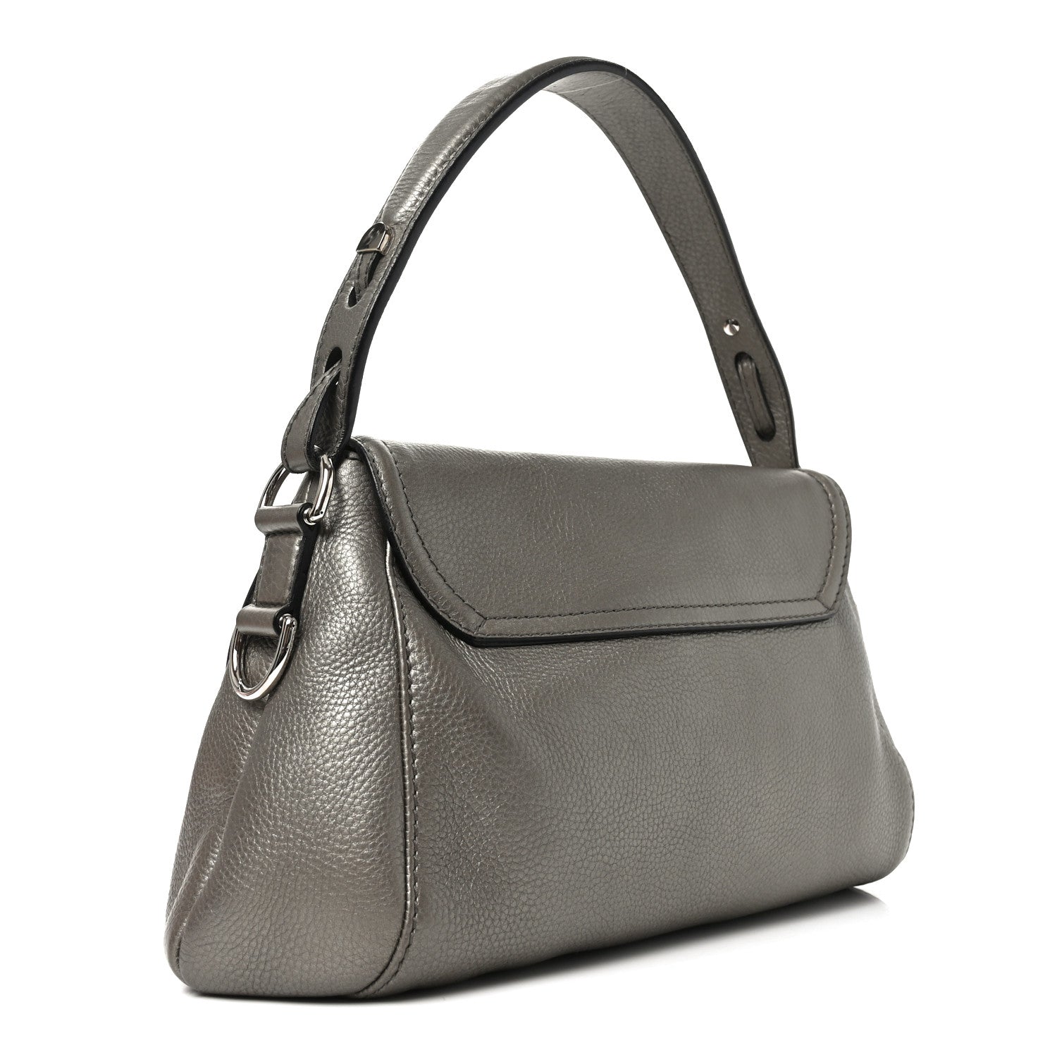 Gucci Pebbled Calfskin Medium Techno Horsebit Shoulder Flap Bag Grey 3 of 12