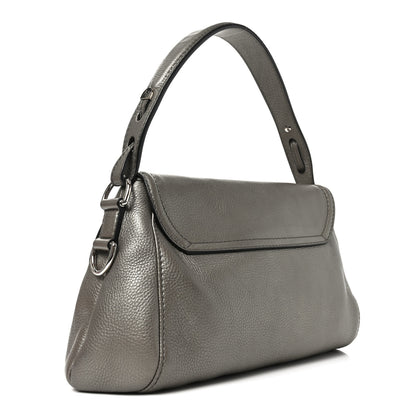 Gucci Pebbled Calfskin Medium Techno Horsebit Shoulder Flap Bag Grey 3 of 12