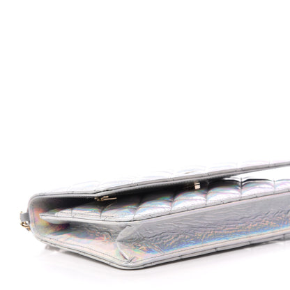 Chanel Iridescent Goatskin Quilted Wallet On Chain WOC Silver 9 of 12