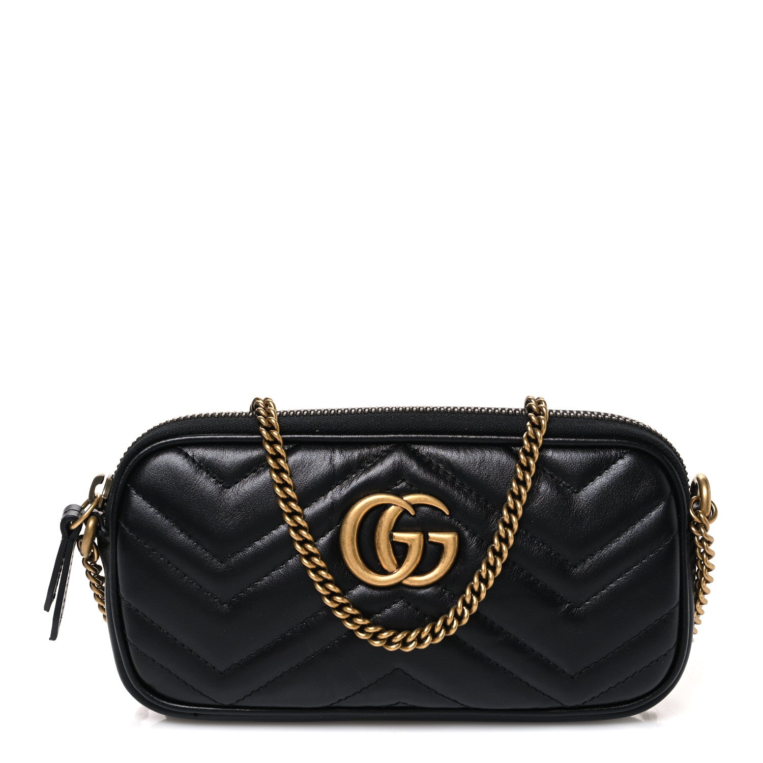 Gucci Calfskin Matelasse Mini GG Marmont Chain Crossbody Bag Black 1 of 10