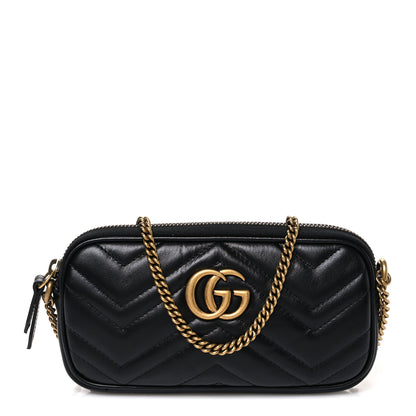Gucci Calfskin Matelasse Mini GG Marmont Chain Crossbody Bag Black 1 of 10