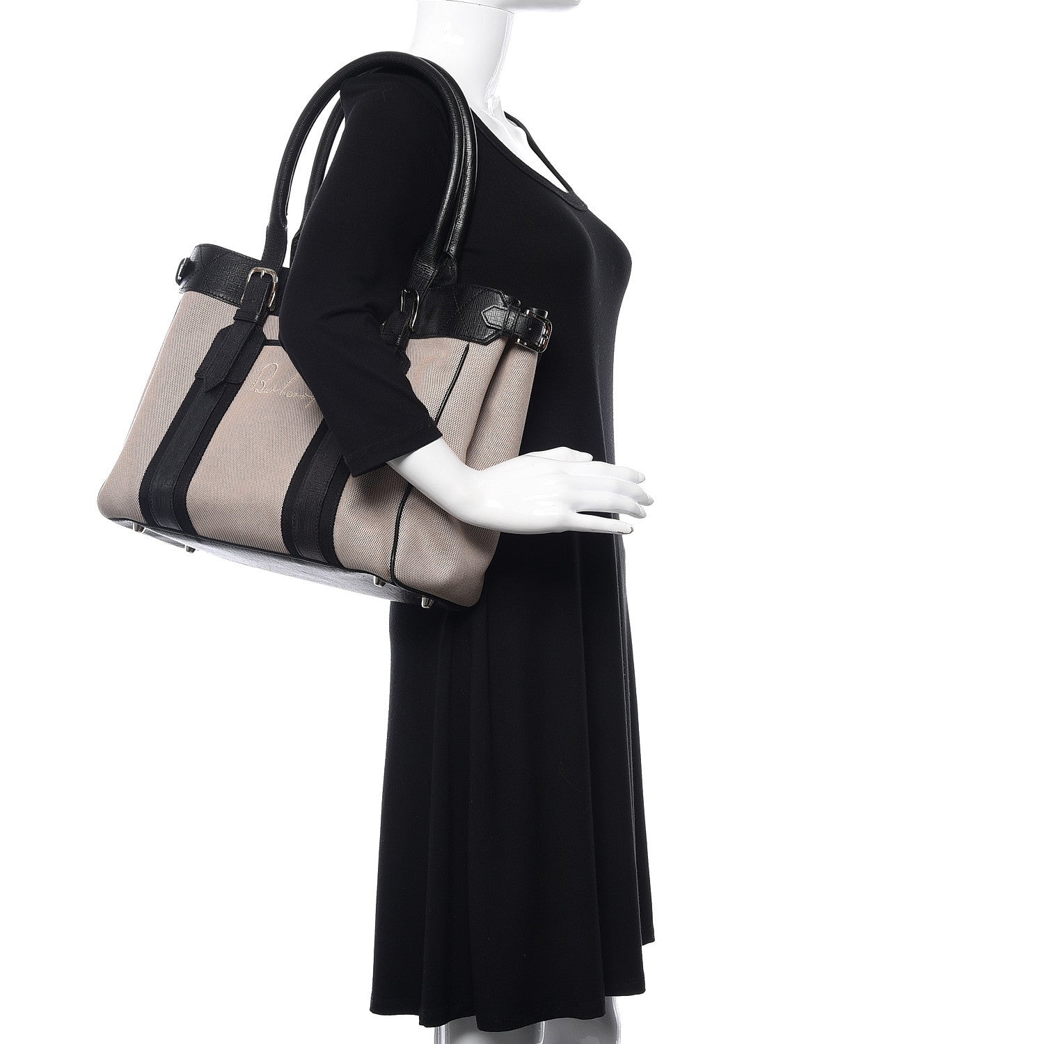 Burberry Canvas Calfskin Logo Tote Black 2 of 9