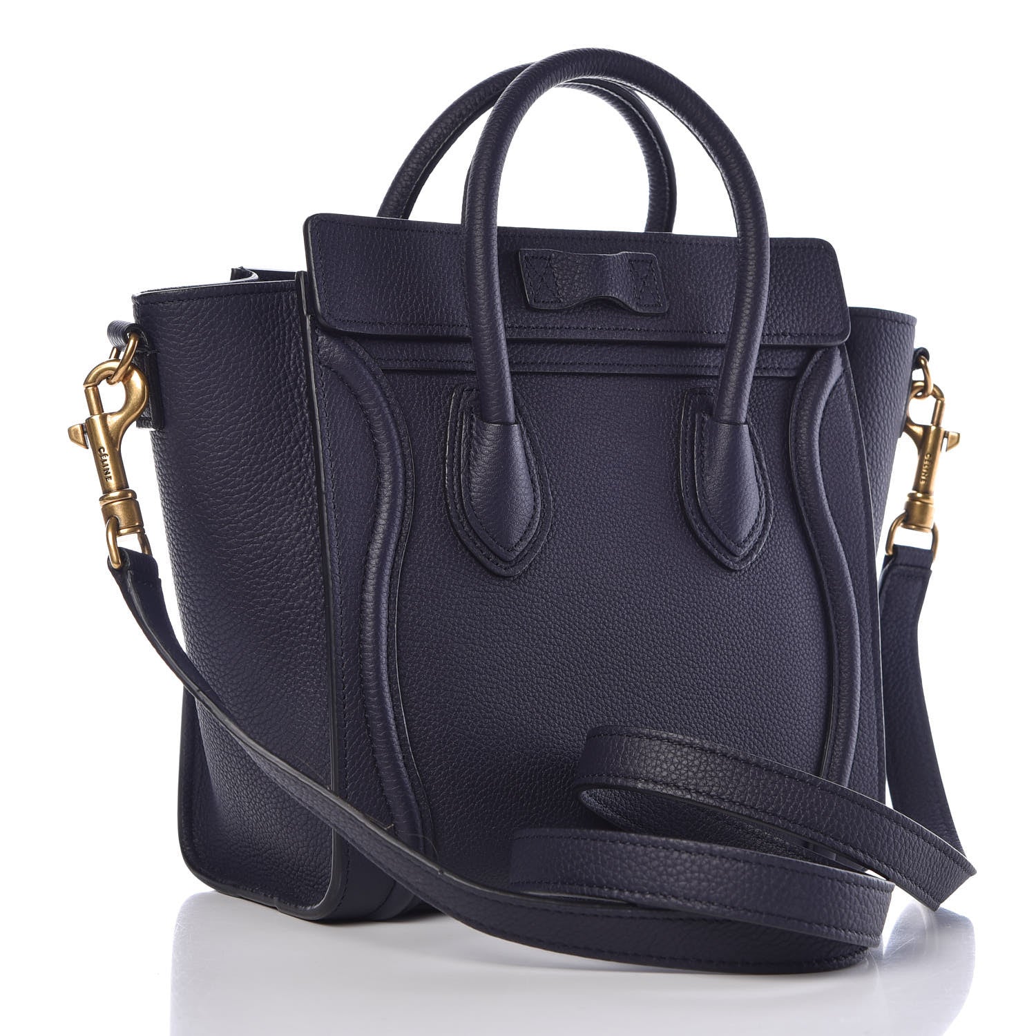 Celine Drummed Calfskin Nano Luggage Navy Blue 3 of 9