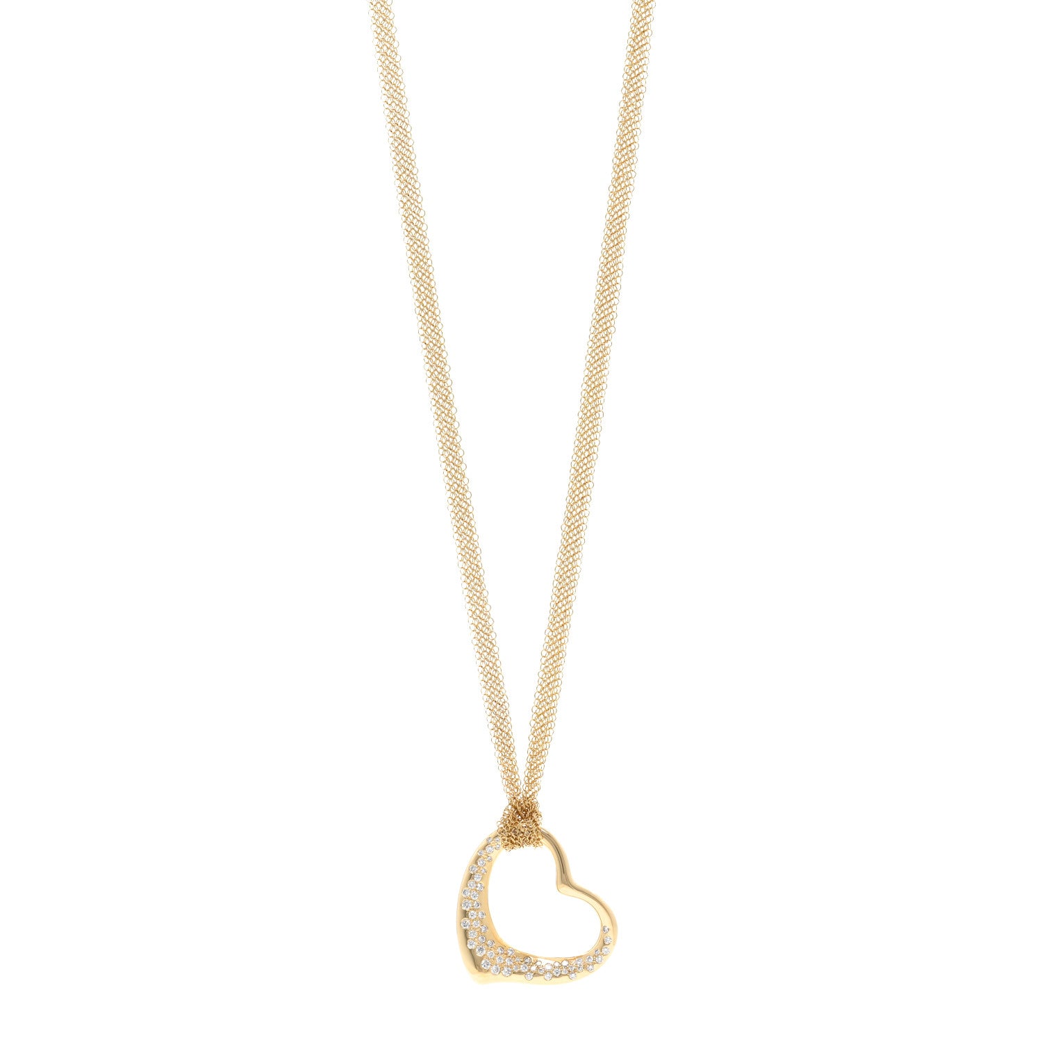 Tiffany 18K Yellow Gold Diamond Elsa Peretti Open Heart Mesh Necklace 1 of 4