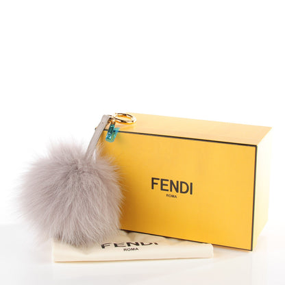 Fendi Fox Fur Vitello Elite Pom Pom Bag Charm Grigio Perla 3 of 5