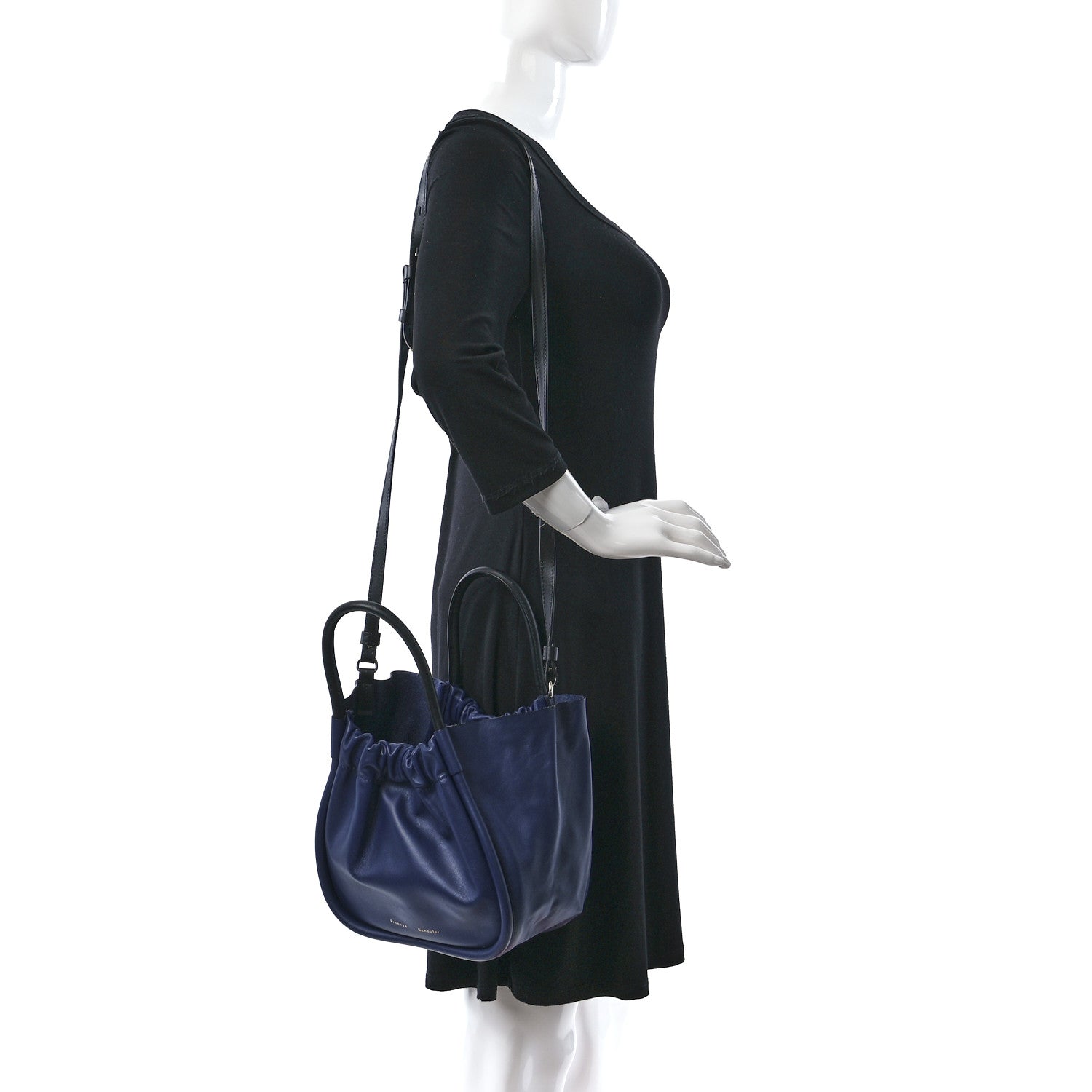 Proenza Schouler Calfskin Small Ruched Tote Navy 2 of 9