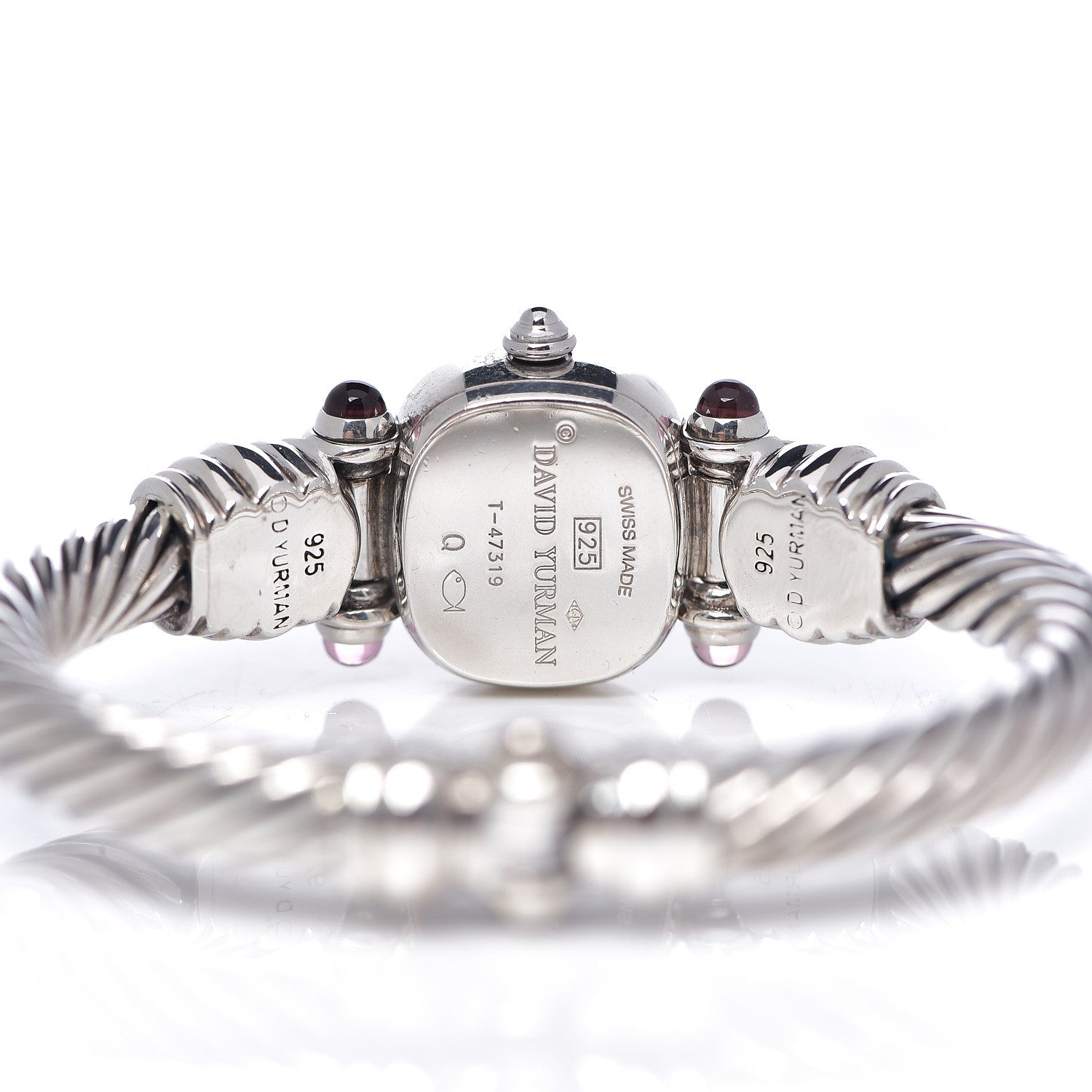 David Yurman Sterling Silver Diamond Bezel Pink Mother of Pearl Pink Tourmaline 21mm Classic Cable Quartz Watch 4 of 4