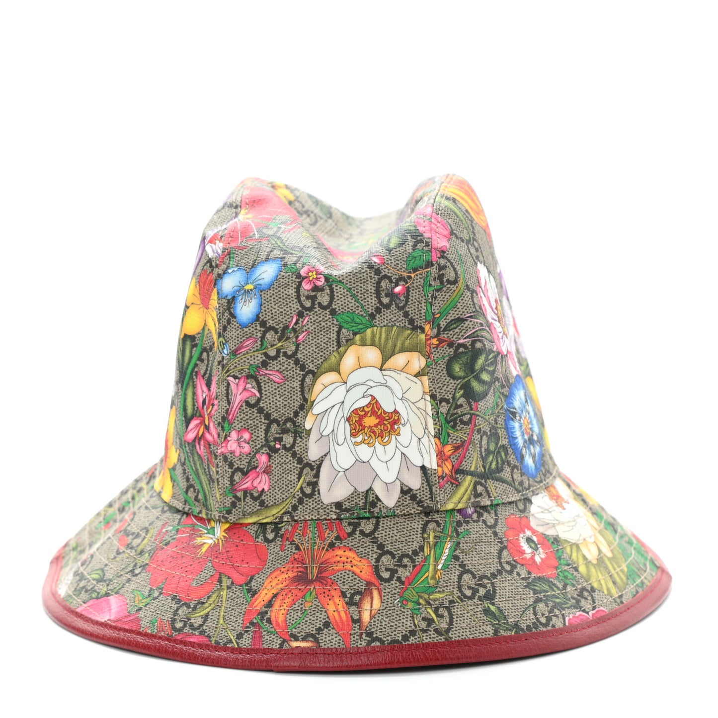 GG Supreme Monogram Flora Fedora Hat M Red