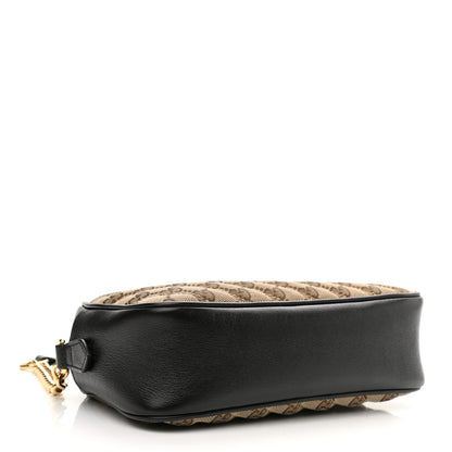 Gucci Monogram Matelasse Diagonal Small GG Marmont Chain Shoulder Bag Beige Black 4 of 11