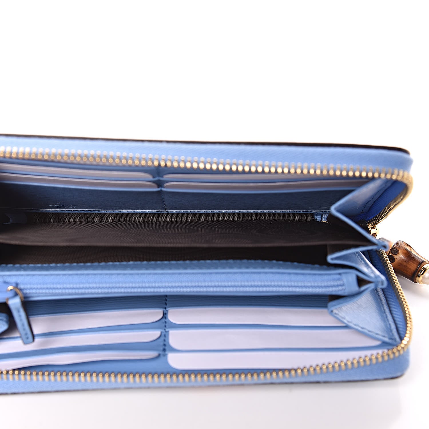 Gucci Calfskin New Flora Bamboo Zip Around Long Wallet Azure 5 of 8