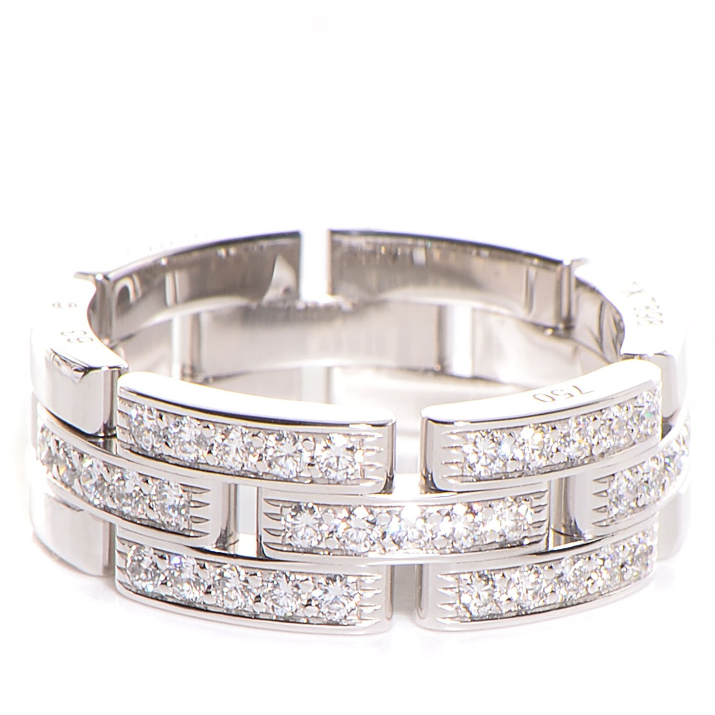 18K White Gold Half Diamond Maillon Panthere Ring 63 10.25