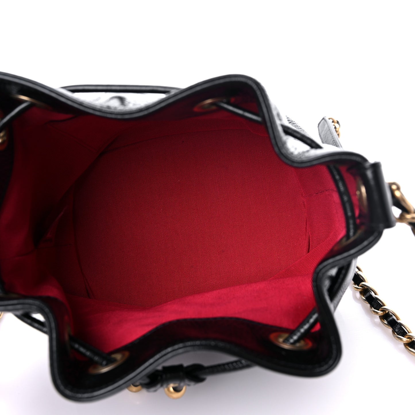 Shiny Aged Calfskin CC Chain Mini Drawstring Bag Black