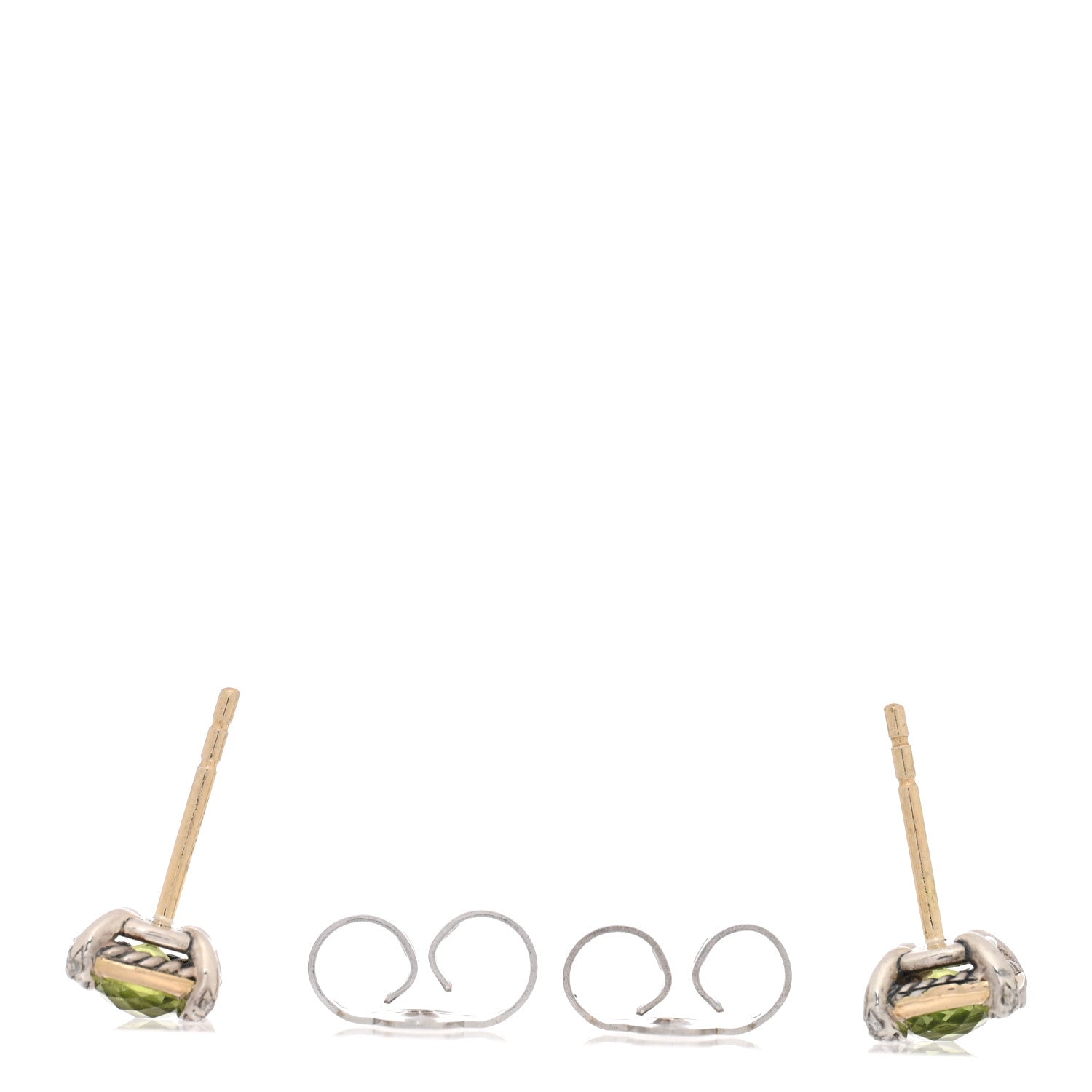 David Yurman 18K Yellow Gold Sterling Silver Diamond Peridot 5mm Petite Chatelaine Bezel Earrings 3 of 4