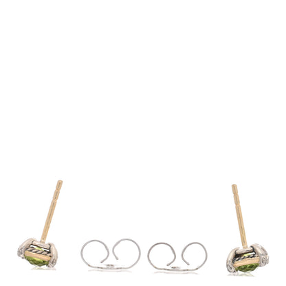 David Yurman 18K Yellow Gold Sterling Silver Diamond Peridot 5mm Petite Chatelaine Bezel Earrings 3 of 4